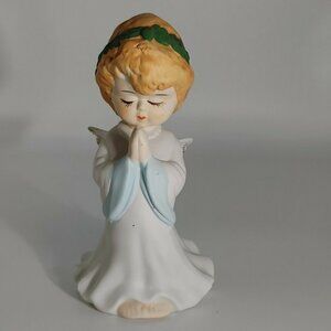 Vintage Christmas Guardian Musical White Angel Holiday Porcelain Figurine
